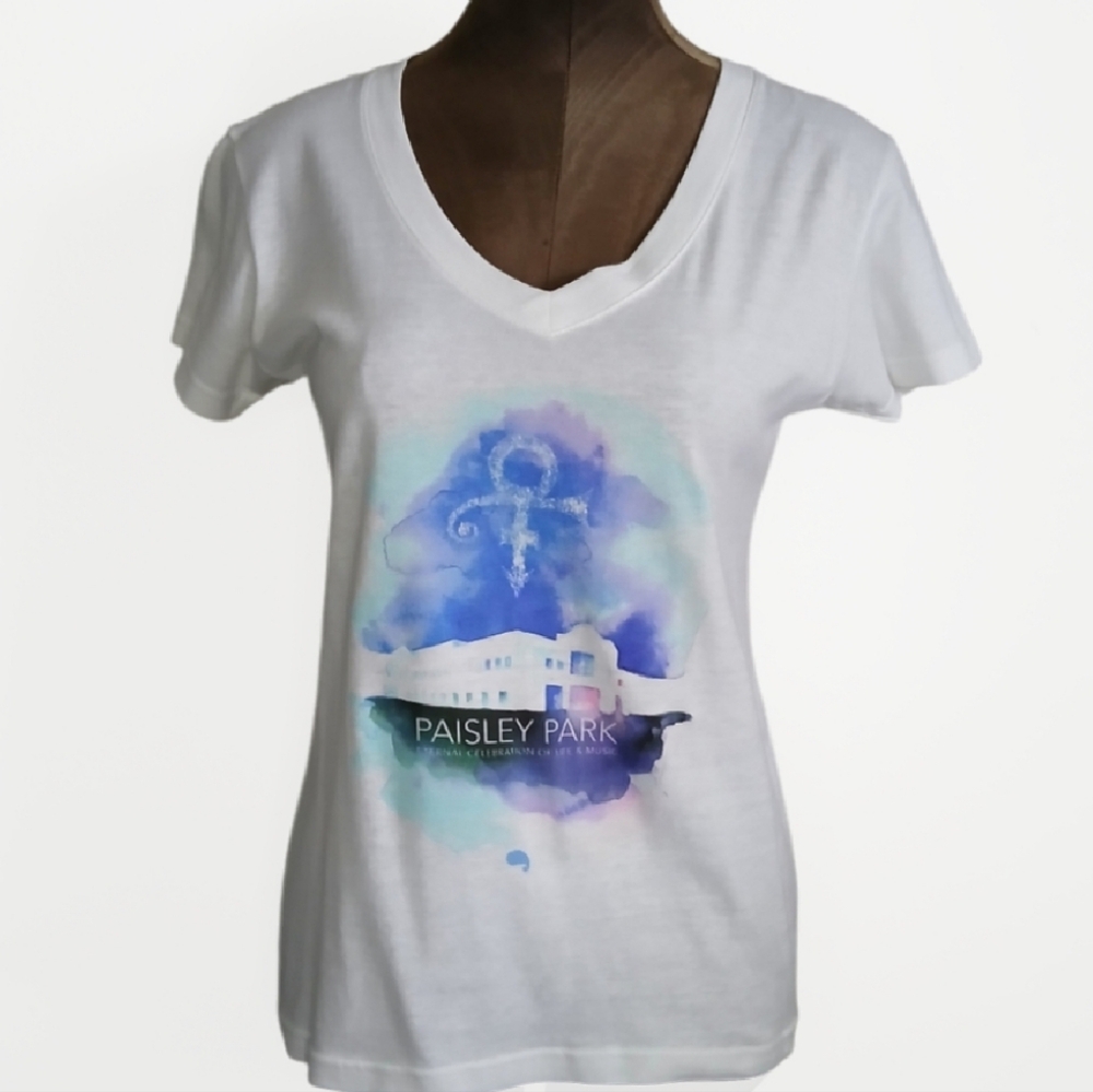 Prince Paisley Park Graphic Tee Women's Size Medium Purple & White Short Sleeve